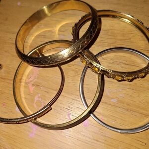 Lot of Four Bangle Bracelets Gold Color Beads